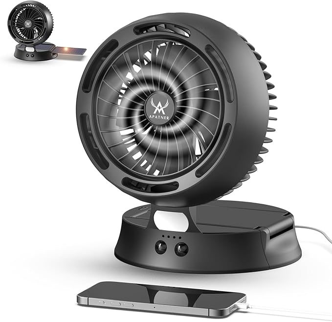 Solar Outdoor Camping Fan for Greenhouse,Rechargeable Battery Operated Fans Solar Portable Cooling Fan 10440mAh with PowerBank,7W,LED Lantern,for Tent,Car,Cruise Ship
