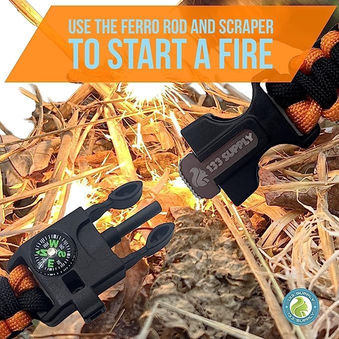 Paracord Bracelet Compass Hiking Survival Emergency Whistle Fire Starter Kit Camping Gear Hiking Essentials Fishing Hunting Accessories EDC Backpacking Gear Tactical Survival Gear Equipment