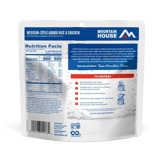 Mountain House Mexican-Style Adobo Rice & Chicken | Freeze Dried Backpacking & Camping Food | Gluten-Free | 6-Pack