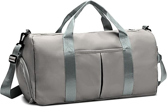 ZGWJ Sports Gym Bag with Wet Pocket & Shoes Compartment, Waterproof Shoulder Weekender Bag for Women and Men Swim Sports Travel Gym Bag Lightweight and easy Carry on Grey