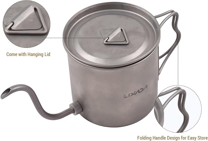 Lixada Camping Kettle Titanium Coffee Pot With Removable Spout