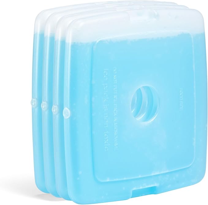 Cool Coolers by Fit + Fresh, 4 Pack Slim Ice Packs, Space Saving Reusable Ice Packs for Lunch Boxes or Coolers, Blue, Single Pack