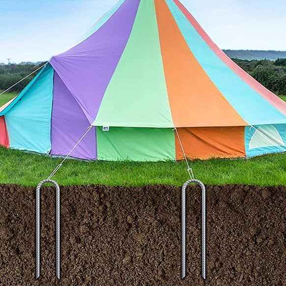 Trampoline Wind Stakes 16 Inch, 3/8" Diameter Heavy Duty U Shaped Rebar Tent Fence Stakes for Ground, Galvanized Trampoline Tie Down Anchor Kit 8 Pack