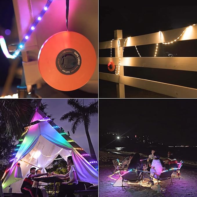 Color Changing APP Controlled Led Camping Lantern, Waterproof Retractable and Reusable for Emergency Yard Decor, Christmas, Tent Lights (Warm-White 32.8Ft)