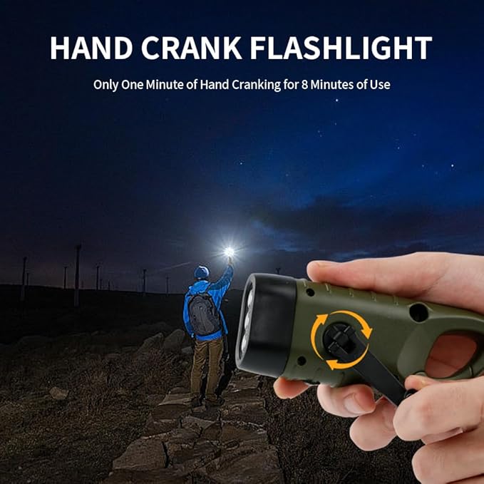 TOCH Hand Crank Solar Powered Flashlight LED Flashlight Emergency Lights for Outdoor Sports Hiking Camping