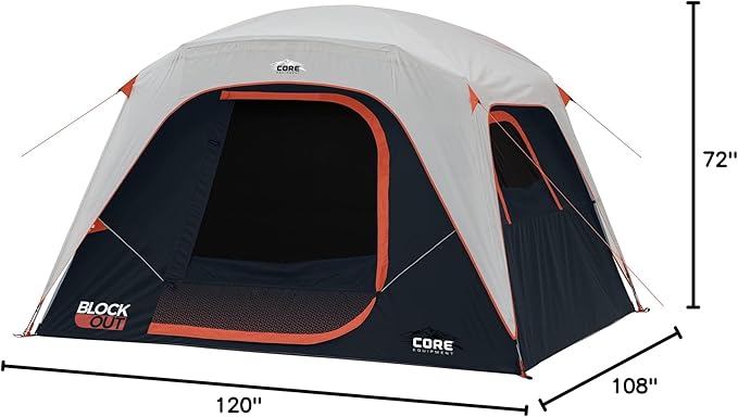 CORE Blackout 6 Person & 9 Person Dome Tent | Best Car Camping Outdoor Family Camp Tent | Included Storage Pockets for Camping Accessories | Portable Tent for Camping with Carry Bag