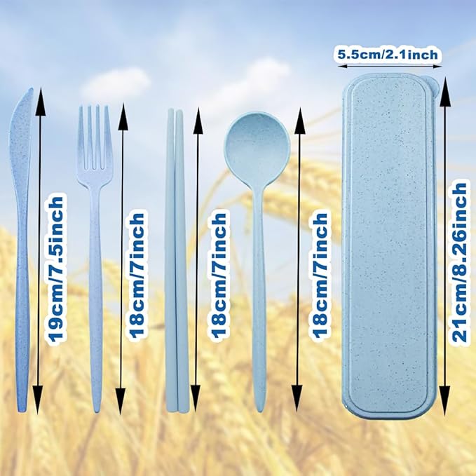 ELANE 4 Sets Reusable Travel Utensils Set with Case,Camping Cutlery Set Reusable Cutlery Set with Case,Utensil Sets for Lunch Picnic Daily Use Outdoor (lightblue)