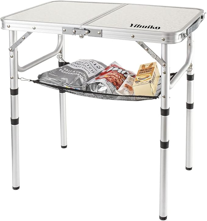 Adjustable Height Camping Table with Mesh Layer, 23.6" x 15.7" Portable Folding Camp Tables with Aluminum Legs for Outdoor Camp, Picnic, Beach, Backyard, Tailgate Cooking, 3 Heights…