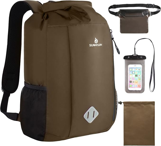 Dry Bag Backpack, 20 L Dry Bag Waterproof with Waist Pouch and Phone Case,Dry bag for kayaking,Marine dry bag for Kayaking, Beach, Rafting, Boating, Hiking, Camping and Fishing (Coffee)