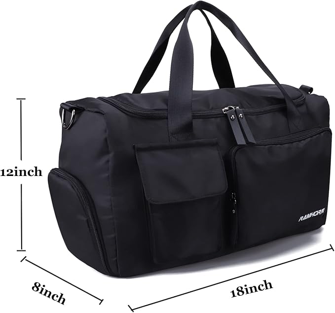 RAMHORN Travel Duffel Bag Gym Sports Luggage Bags Water Resistant Weekender Bag with Wet Pocket and Shoes Compartment Black