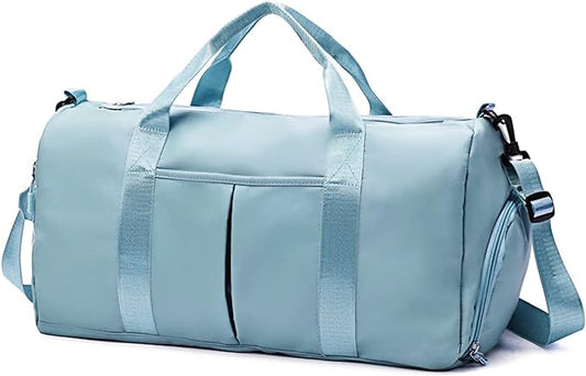 ZGWJ Sports Gym Bag with Wet Pocket & Shoes Compartment, Waterproof Shoulder Weekender Bag for Women and Men Swim Sports Travel Gym Bag Lightweight and easy Carry on Light Blue