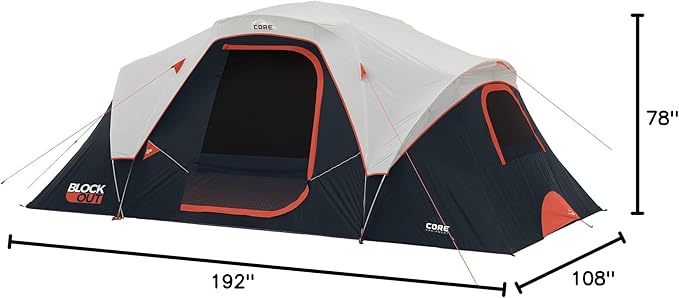 CORE Blackout 6 Person & 9 Person Dome Tent | Best Car Camping Outdoor Family Camp Tent | Included Storage Pockets for Camping Accessories | Portable Tent for Camping with Carry Bag