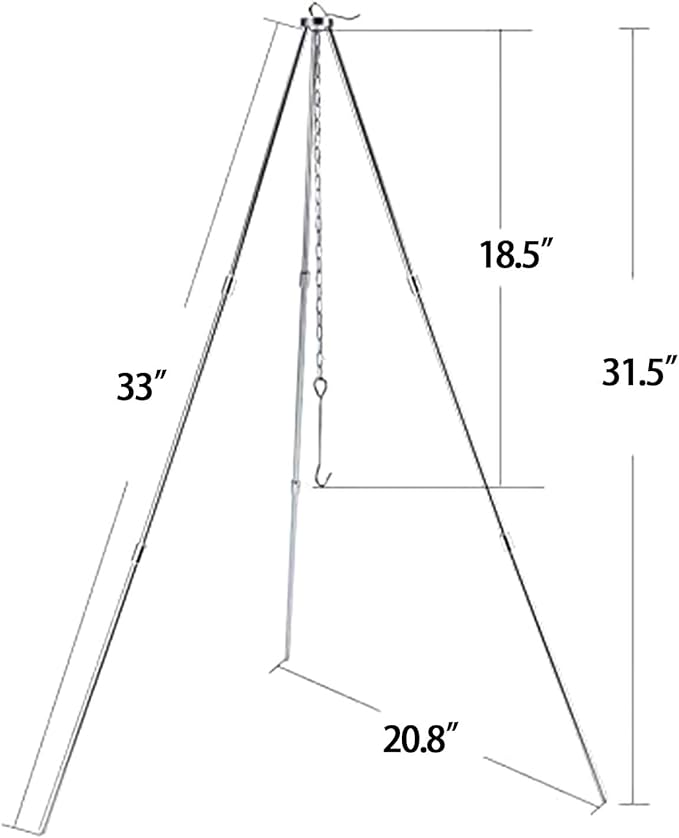 Sutekus Camping Tripod Camp Fire Tripod Portable Campfire Cooking Dutch Oven Tripod and Lantern Hanger silver