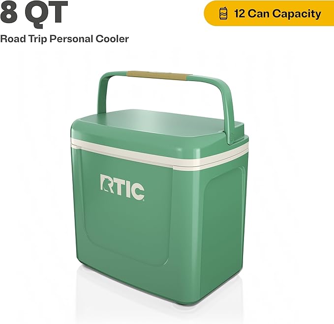 RTIC 8 QT Road Trip Personal Cooler, Small, Compact, Insulated, Portable Ice Chest Box for Food, Drink, Beverage, Beach, Camping, Picnic, Fishing, Boat, 12-Can Capacity