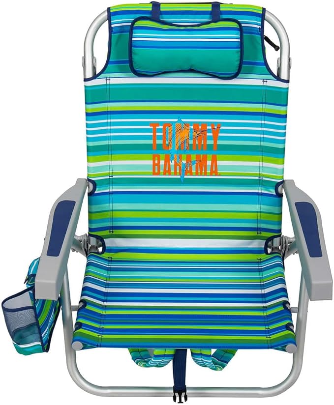 Tommy Bahama 5 Position Beach Chair (Green Stripes)