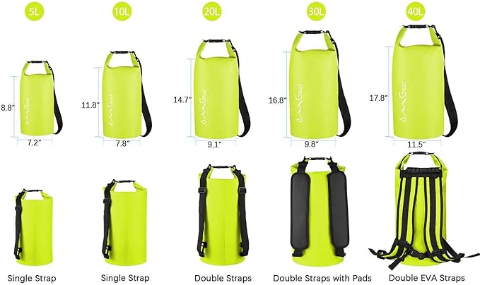 OMGear Waterproof Dry Bag Backpack Phone Pouch 40L/30L/20L/10L/5L Floating Dry Sack for Kayaking Boating Outdoors Activities