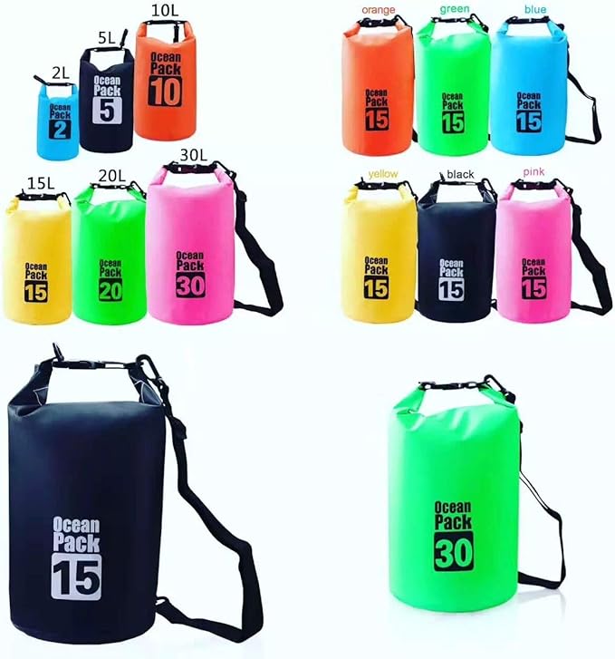 Outdoor Dry Sack/Floating Waterproof Bag 2L/3L/5L/10L/15L/20L/30L for Boating, Kayaking, Hiking, Snowboarding, Camping, Rafting, Fishing and Backpacking (Green, 2L)