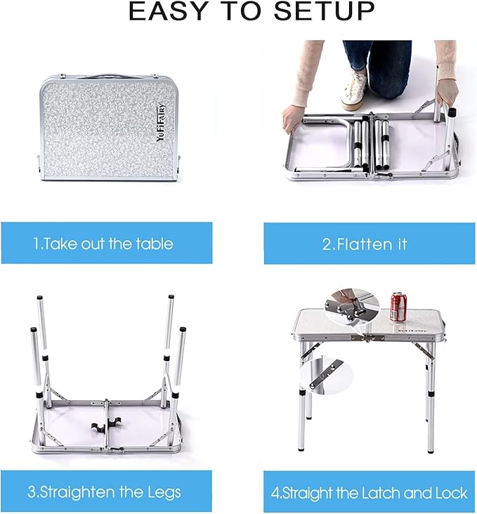 Folding Camp Table Small, 24''L x16''W with Adjustable Height Legs, Indoor Outdoor Lightweight Portable Aluminum Dining Table for Picnic Camping 2-Feet(2 Heights 10"/19")