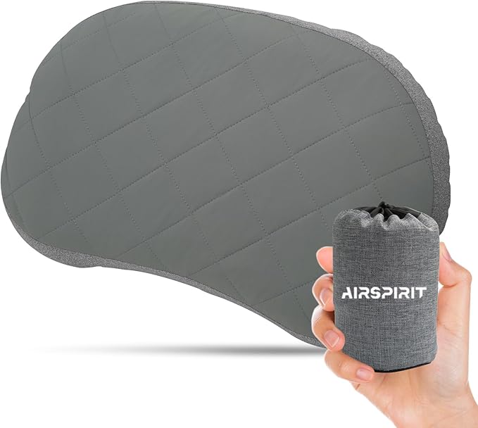 Ultralight Camping Pillow Inflatable with Removable Washable Cover, Compact Travel Pillow for Neck Support, Hiking, Backpacking, Office, Airplane, Car & Beach - Adjustable Firmness(Grey)