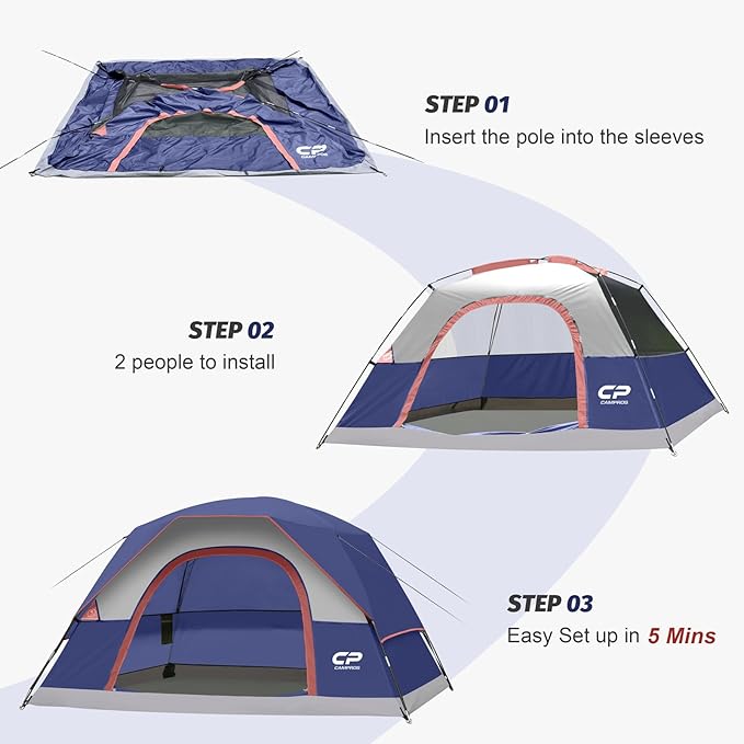 CAMPROS CP Tents for Camping 4/6 Person Tent Waterproof Windproof Double Layer Camping Tent, Easy Setup Dome Tent with Large Mesh Windows & Wider Door for Outdoor Camping & Hiking