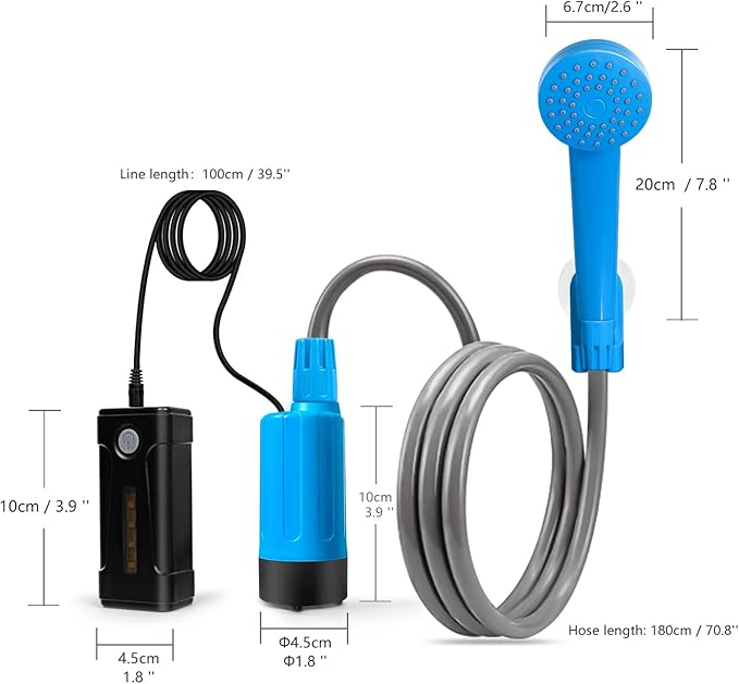 Portable Outdoor Shower with LED Lighting, Battery-Driven Pump for Beaches, Camping, Gardens & Hiking