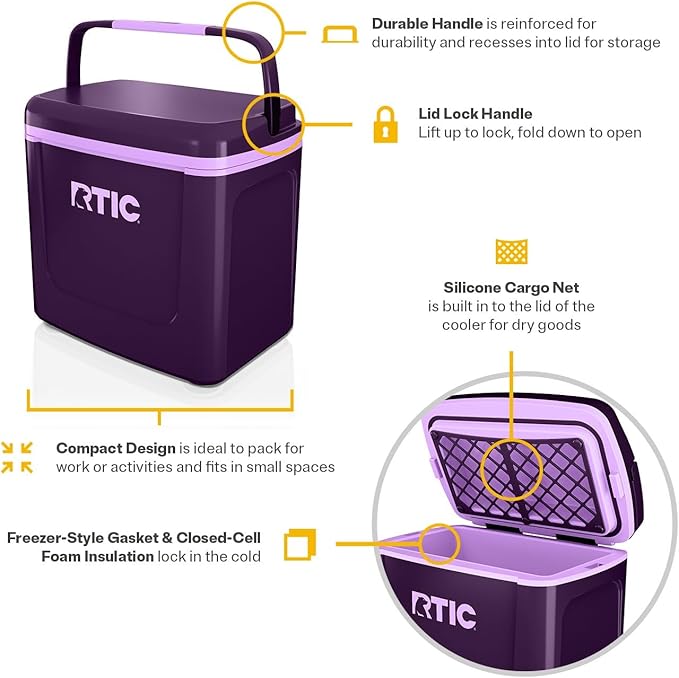 RTIC 8 QT Road Trip Personal Cooler, Small, Compact, Insulated, Portable Ice Chest Box for Food, Drink, Beverage, Beach, Camping, Picnic, Fishing, Boat, 12-Can Capacity