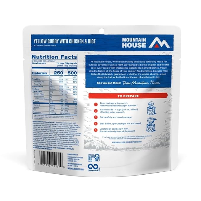 Mountain House Yellow Curry with Chicken & Rice | Freeze-Dried Backpacking & Camping Food | 2 Servings |Gluten-Free