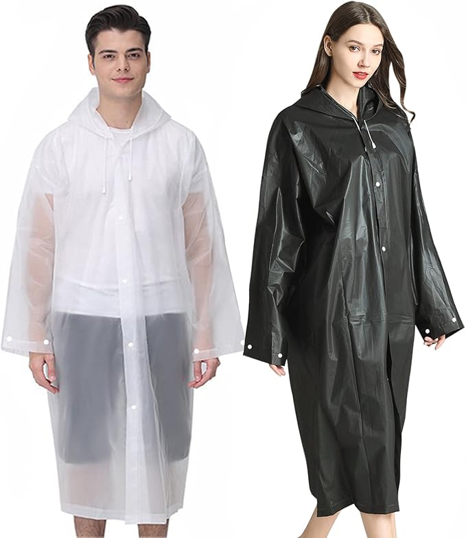 Rain Ponchos Raincoats for Adults Women Men, Reusable 2 Pack Rain Jacket Coats with Hood for Family Disney Camping Hiking