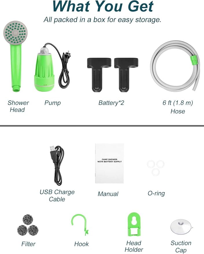 innhom Portable Shower Camping Shower Outdoor Camp Shower Pump, Electric Rechargeable Portable Camping Shower, Powered by Rechargeable Battery