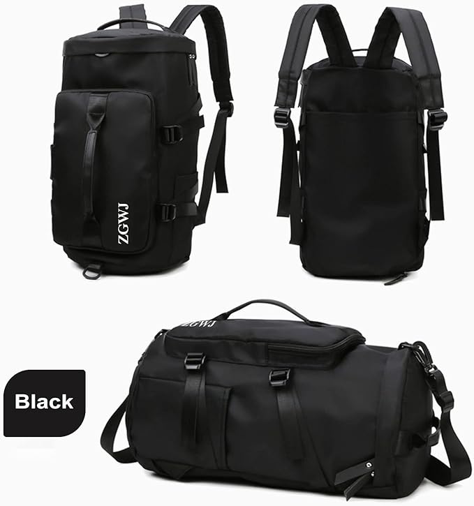 ZGWJ Sports Gym Bag with Wet Pocket & Shoes Compartment, Waterproof Shoulder Weekender Bag for Women and Men Swim Sports Travel Duffel Bag Lightweight and easy Carry on Black