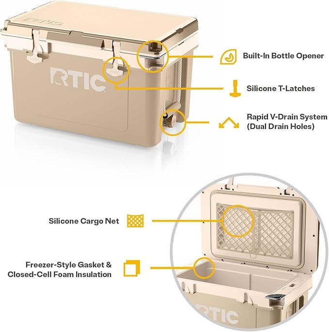 RTIC Ultra-Light 32 Quart Hard Cooler Insulated Portable Ice Chest Box for Drink, Beverage, Beach, Camping, Picnic, Fishing, Boat, Barbecue, 30% Lighter Than Rotomolded Coolers