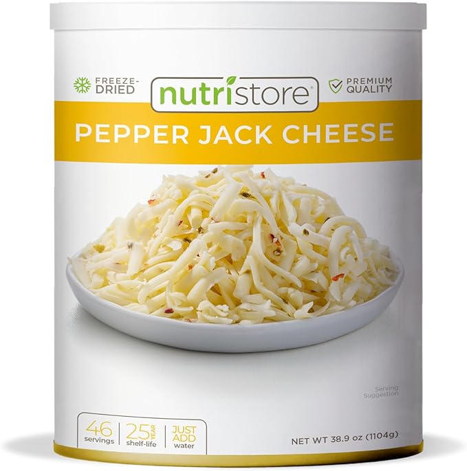 Nutristore Freeze-Dried Pepper Jack Cheese Shredded | Amazing Taste & Quality | Perfect for Snacking & Backpacking, Camping Meals | Emergency Survival Food Storage | 25 Year Shelf-Life