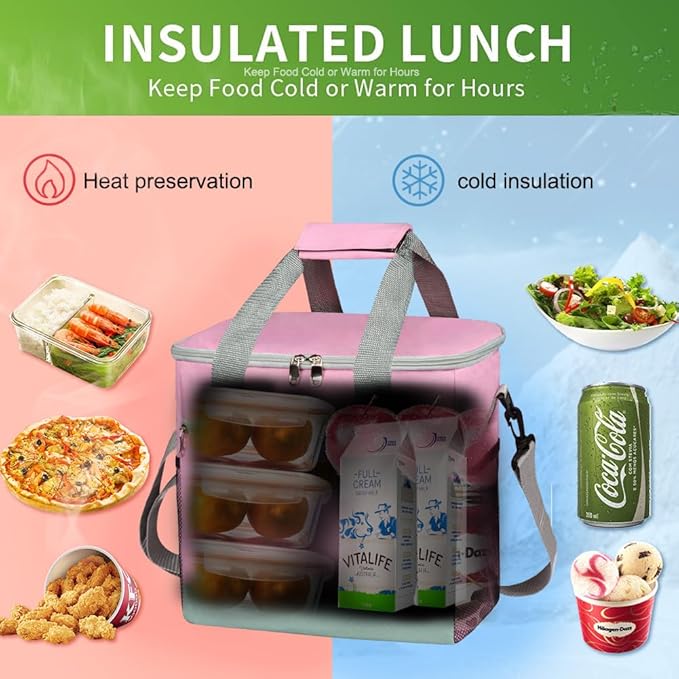 iknoe Large Cooler Bag Collapsible 24 Can Insulated Bags Leakproof Lunch Cooler Tote with Multi-Pockets for Adult Insulated Thermal Bag for Beach, Picnic, Office Work (Pink)