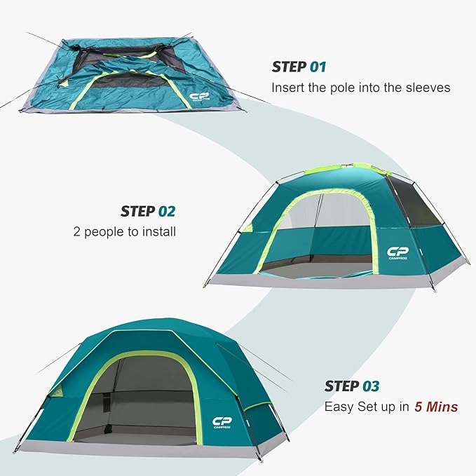 CAMPROS CP Tents for Camping 4/6 Person Tent Waterproof Windproof Double Layer Camping Tent, Easy Setup Dome Tent with Large Mesh Windows & Wider Door for Outdoor Camping & Hiking
