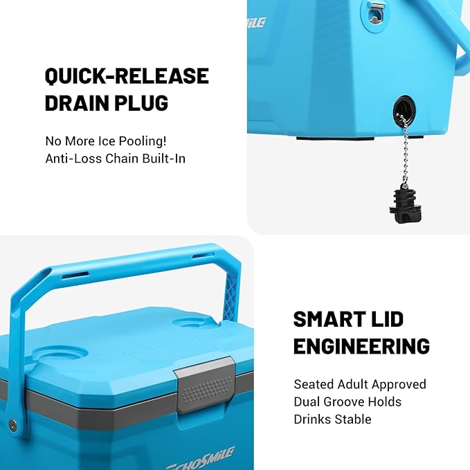EchoSmile Portable Cooler 20L/21qt, Outdoor Insulated Ice Chest Box