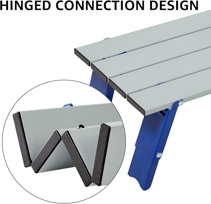 PORTAL Folding Mini Small Beach Table, Portable Aluminum Beach Table with Retractable Legs and Carry Bag for Outdoor Picnic/Cooking/Camp/Travel/Beach,15" L x 8" W x 6" H, Silver/Blue