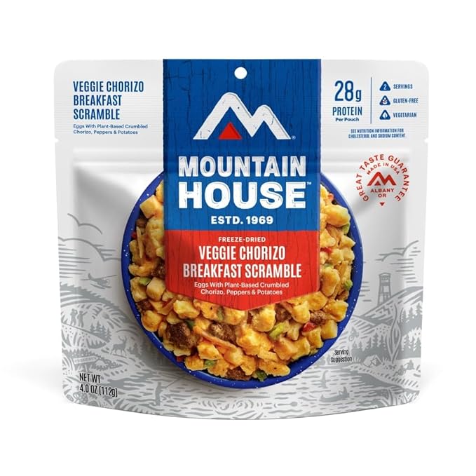 Mountain House Veggie Chorizo Breakfast Scramble | Freeze-Dried Backpacking & Camping Food | Gluten-Free & Vegetarian | 2 Servings