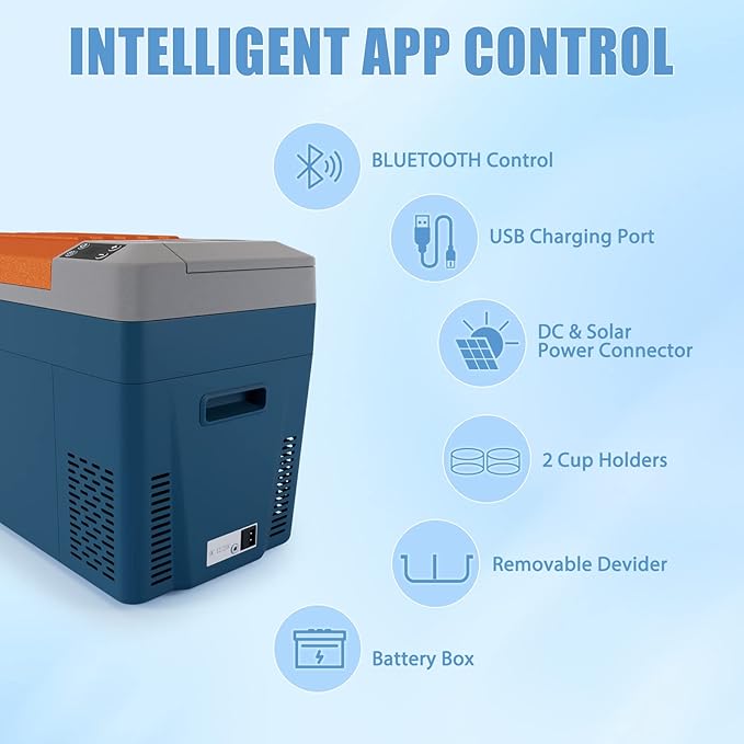 12 Volt Refrigerator, 24 Quart(23L) Portable Refrigerator Freezer(-7℉~50℉) APP Control Car Fridge Cooler with Compressor 12/24V DC and 110-240V AC for Car, Camping and Home Use