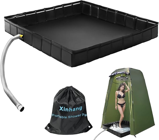 Foldable Camping Shower Base 41"x41"x5" with Drain Pipe, Indoor/Outdoor Portable Shower Pan for Camping Tents, RVs, and More, Includes Storage Bag