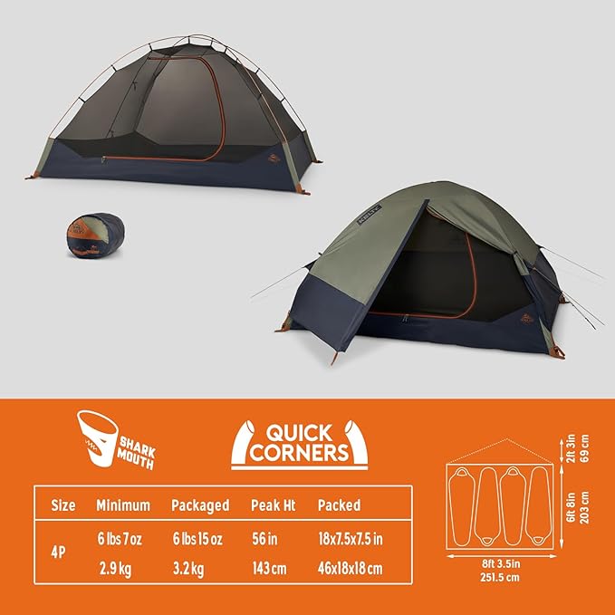 Kelty Late Start Backpacking Tent – Lightweight Two Man Camping Tent Shelter with Quickcorners, Aluminum Poles, Waterproof Poly Fly, Updated for 2024
