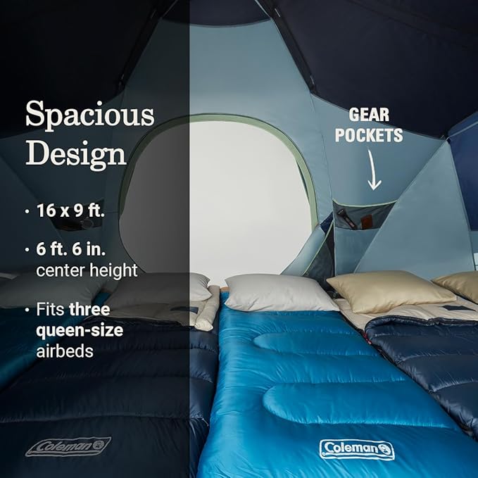 Coleman 4/6/8/10 Person Skydome Dark Room Tent with Rainfly, 5 Minute Setup, Blocks 90% of Sunlight, 20% More Headroom Than Traditional Tents