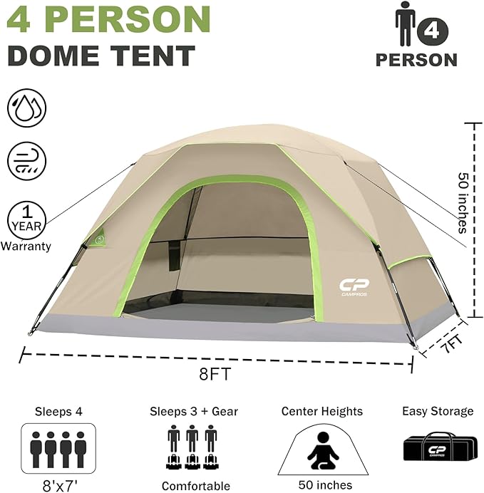 CAMPROS CP Tents for Camping 4/6 Person Tent Waterproof Windproof Double Layer Camping Tent, Easy Setup Dome Tent with Large Mesh Windows & Wider Door for Outdoor Camping & Hiking