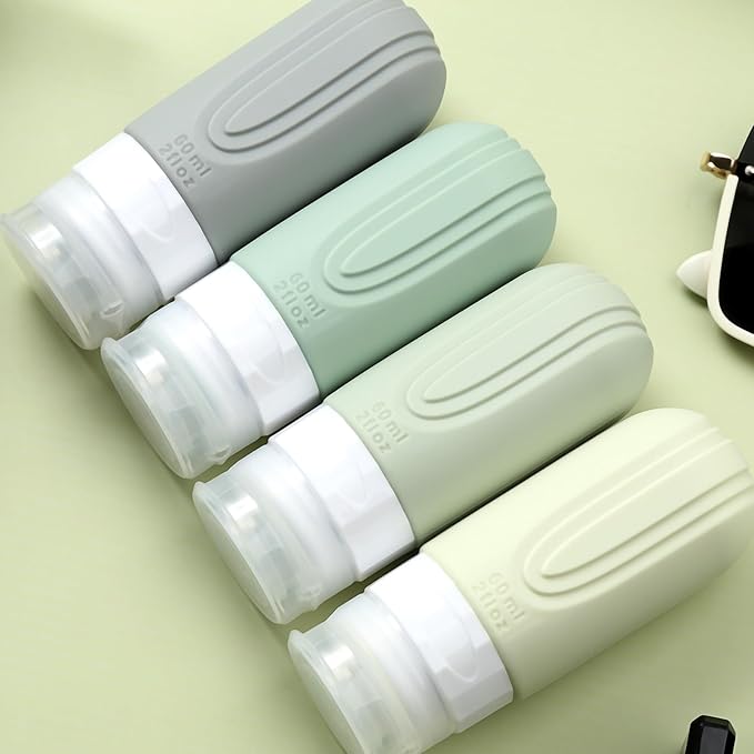 Travel Bottles for Toiletries, Tsa Approved 2oz Travel size Bottles, BPA Free Leak Proof Travel Toiletry Containers, Refillable Travel Accessories with Toiletry Bag for Shampoo Liquid (4 Pack)