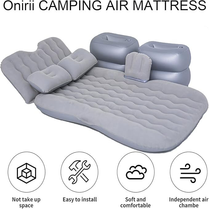 Inflatable Car Air Mattress Back Seat Bed,Thickened Car Travel Camping Air Mattress with Air Pump,Blow Up Bed Portable Car Sleeping Mattress for Car Universal SUV