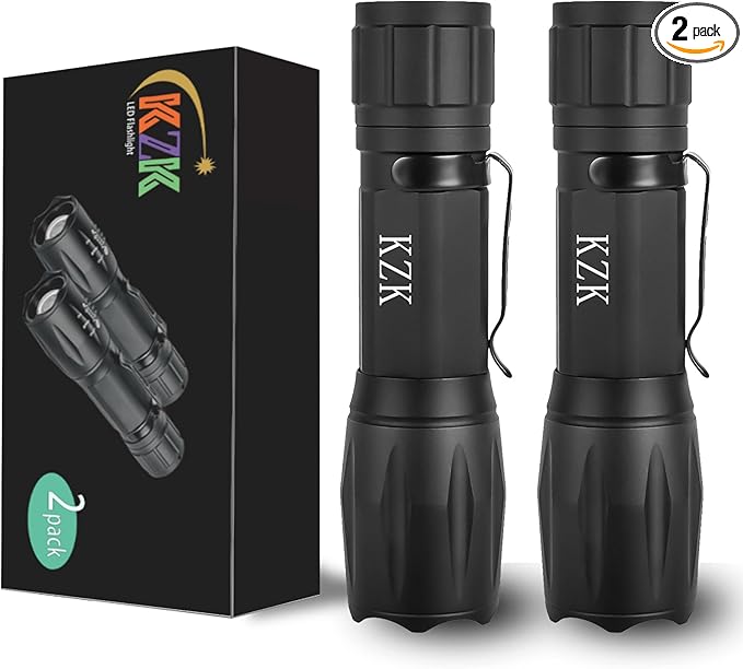 LED Flashlight, Bright 2500 Lumens Tactical Flashlight, 5 Modes Zoomable Beam, Waterproof & Durable for Camping, Outdoor, Home Emergency (2 Pack)