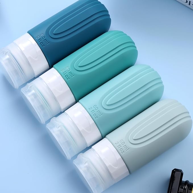 Travel Bottles for Toiletries, Tsa Approved 2oz Travel size Bottles, BPA Free Leak Proof Travel Toiletry Containers, Refillable Travel Accessories with Toiletry Bag for Shampoo Liquid (4 Pack)