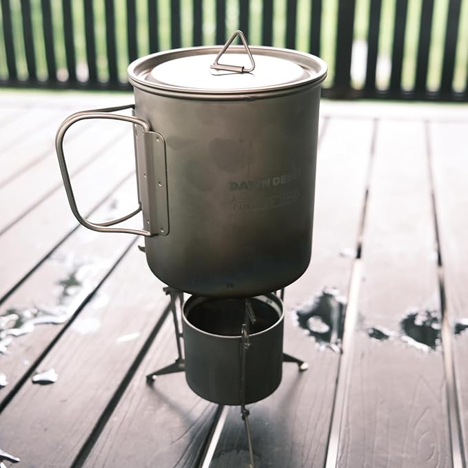 Titanium Backpacking Stove System, Cup/Portable Alcohol Stove/Foldable Spork -750ml Camping Combo (Titanium Combo Set)