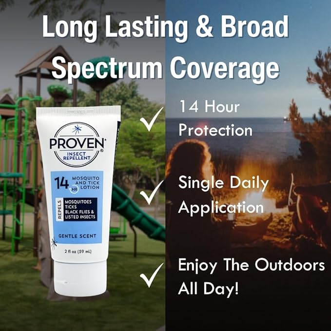 Proven Insect Repellent Lotion, Keep Mosquitoes, Ticks and Flies Off, DEET Alternative Repellent, Up to 14-Hour Protection, Great for Camping or Hiking, 2 Ounce, Gentle Scent Lotion, 2 Pack