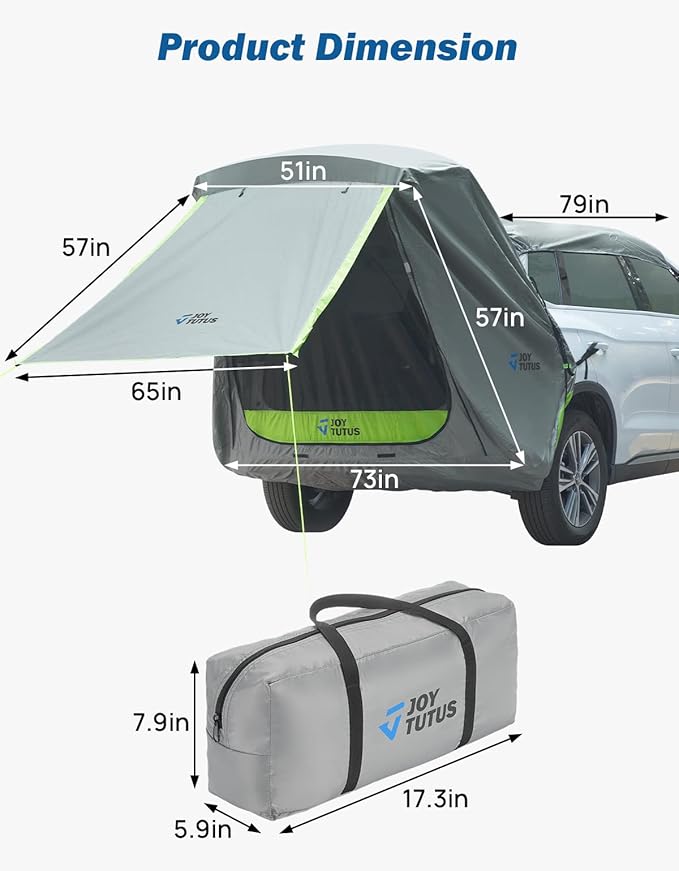 JOYTUTUS SUV Tailgate Tent with Awning Shade, Car Roof Canopy and Poles, Water Resistant Camping Tent, Outdoor Travel Preferred, Universal Fit Most SUV- Green
