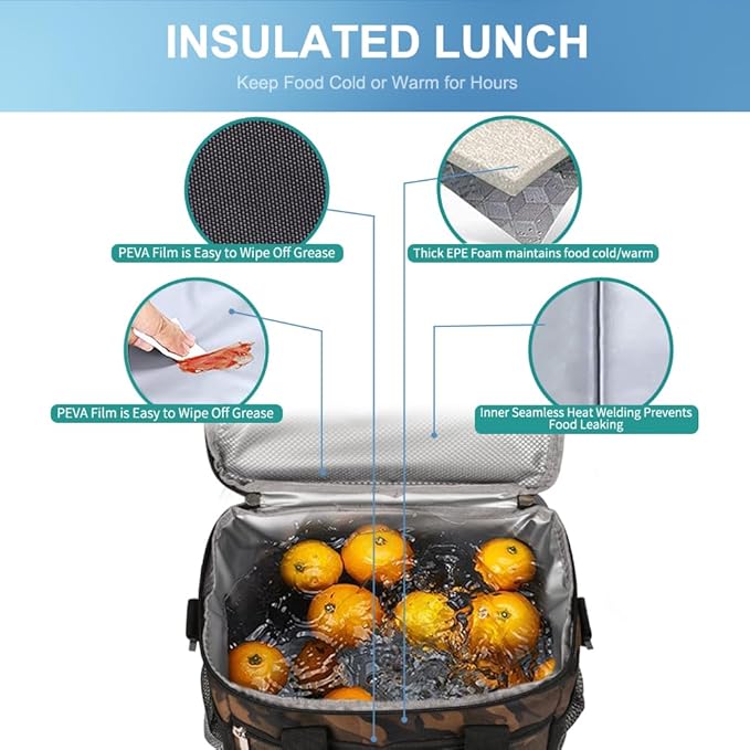 iknoe Large Foldable Cooler Bag, 8.5L Insulated Lunch Bag, Leakproof Lunch Cooler Tote with Multi-Bag Design Suitable for Beach, Picnic and Office Use, Camo 15-Can